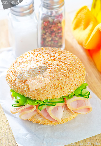 Image of sandwich with ham and cucumber