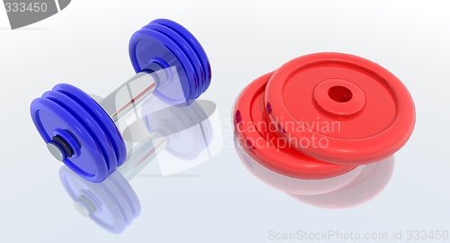 Image of red and blue barbells