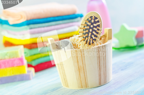 Image of Assortment of soap and towels