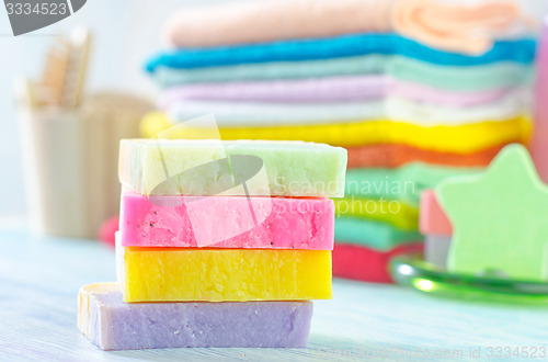 Image of Assortment of soap and towels