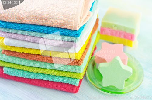 Image of Assortment of soap and towels