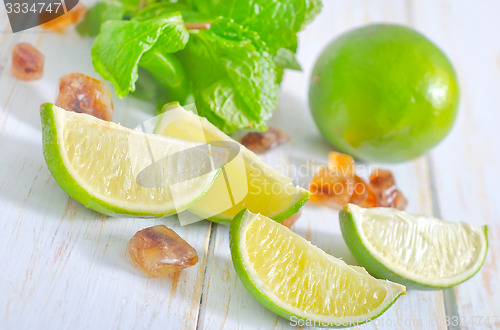 Image of lime with mint and sugar