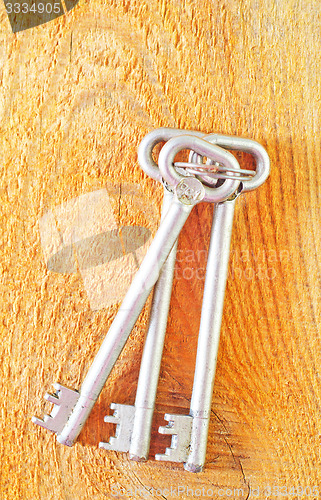 Image of key on wooden background