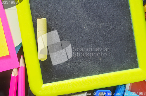 Image of blackboard and school supplies