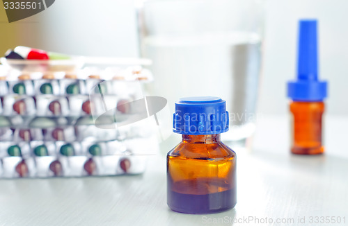 Image of bottle, tablets and capsules