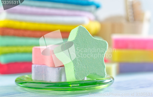 Image of Assortment of soap and towels