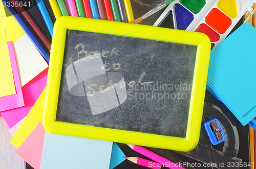 Image of blackboard and school supplies