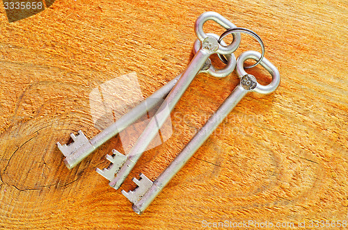 Image of key on wooden background