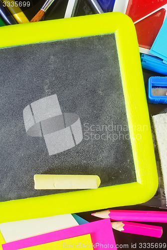 Image of blackboard and school supplies