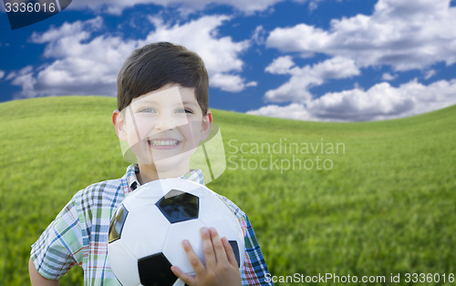 Image of Cute Boy with Soccer Ball in Park