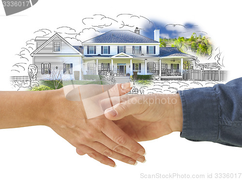 Image of Shaking Hands in Front of New House Drawing Photo Combination