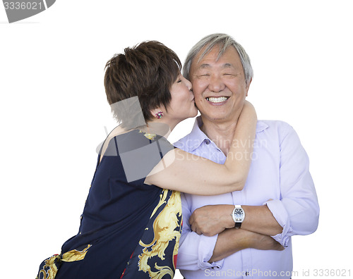 Image of Affectionate Senior Chinese Couple Isolated on White