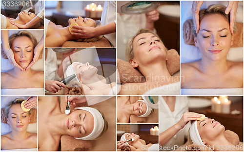 Image of woman having facial massage in spa salon