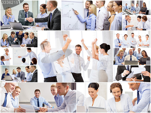 Image of collage with many business people in office