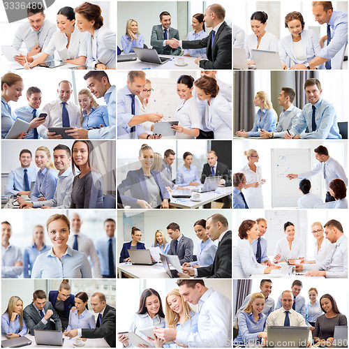 Image of collage with many business people in office