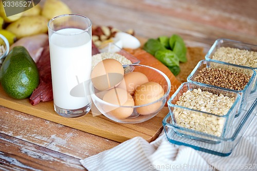 Image of close up of different food items on table