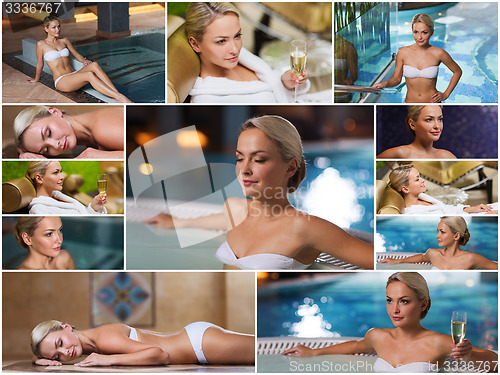 Image of beautiful young woman relaxing at luxury spa