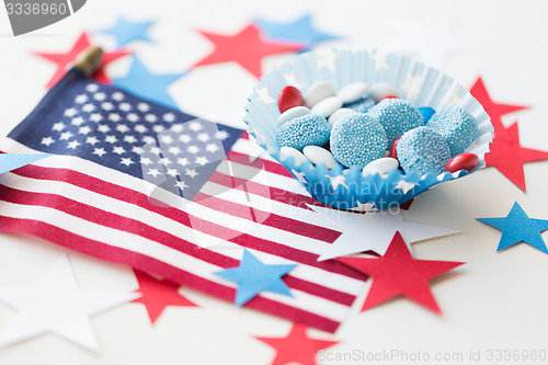 Image of candies with american flag on independence day