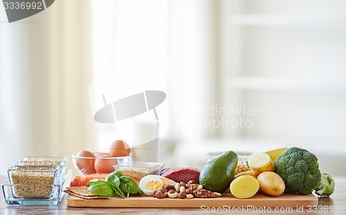 Image of close up of different food items on table