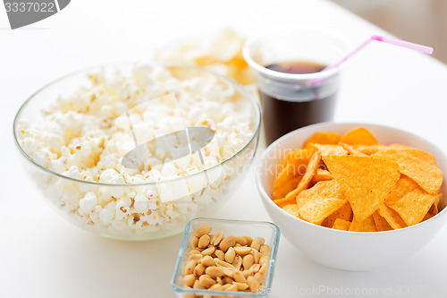 Image of close up of popcorn and corn crisps or nachos