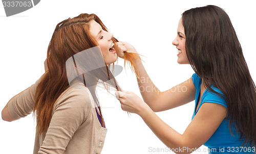 Image of two teenagers having a fight and getting physical