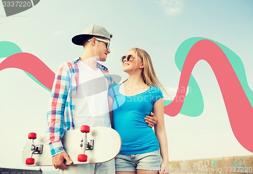 Image of smiling couple having fun outdoors