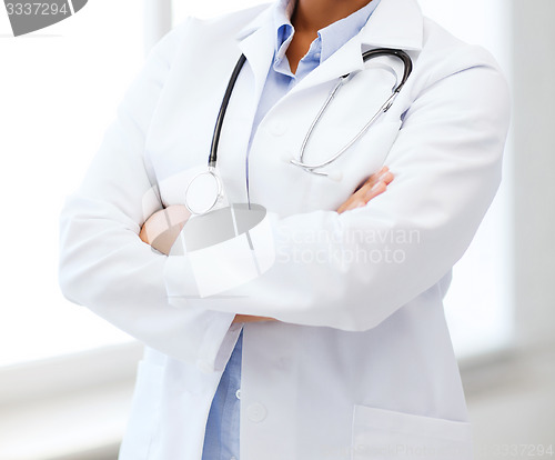 Image of african female doctor in hospital