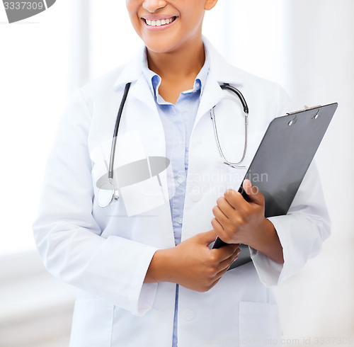 Image of african female doctor in hospital