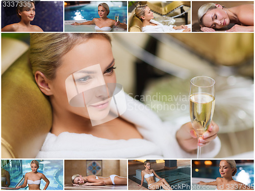 Image of beautiful young woman relaxing at luxury spa