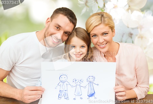 Image of happy family with drawing or picture
