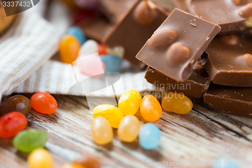 Image of close up of candies and chocolate on table