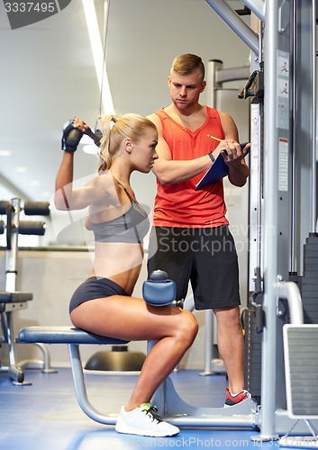 Image of man and woman flexing muscles on gym machine