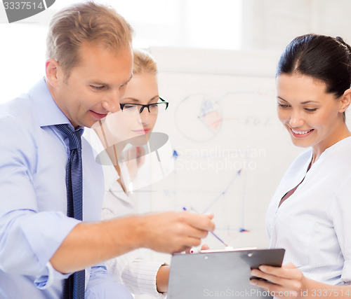 Image of business team discussing something in office