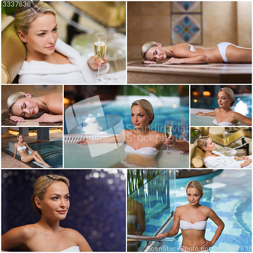 Image of beautiful young woman relaxing at luxury spa