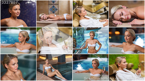 Image of beautiful young woman relaxing at luxury spa