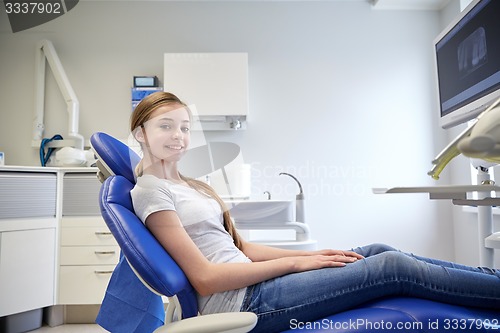 Image of happy patient girl at dental clinic office