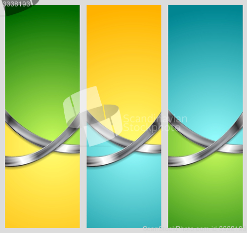 Image of Bright abstract tech vertical banners with metal waves