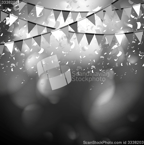 Image of Party flags celebrate abstract background with confetti