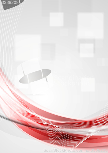 Image of Abstract grey tech background with red waves