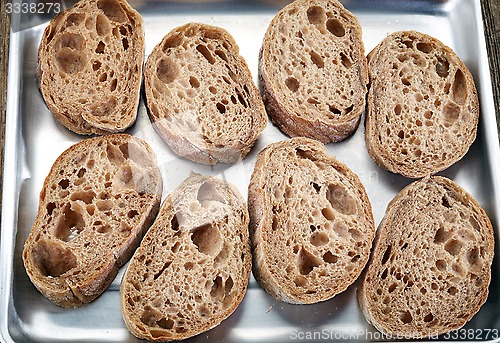 Image of bread slices on pan