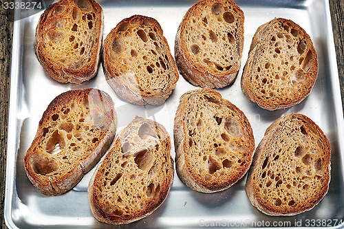 Image of bread slices on pan