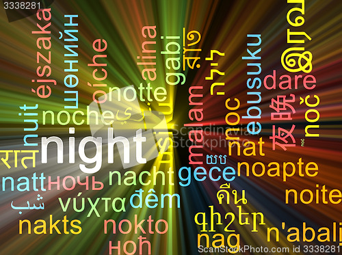 Image of Night multilanguage wordcloud background concept glowing