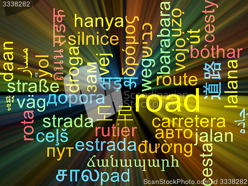 Image of Road multilanguage wordcloud background concept glowing