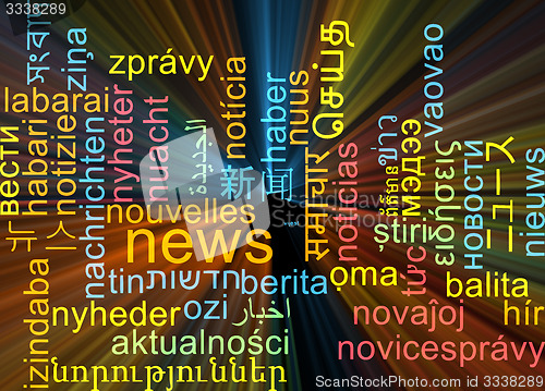 Image of News multilanguage wordcloud background concept glowing