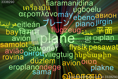 Image of Plane multilanguage wordcloud background concept glowing