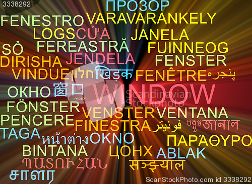 Image of Window multilanguage wordcloud background concept glowing