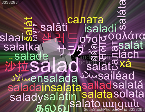 Image of Salad multilanguage wordcloud background concept glowing