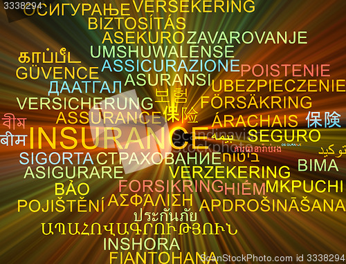 Image of Insurance multilanguage wordcloud background concept glowing