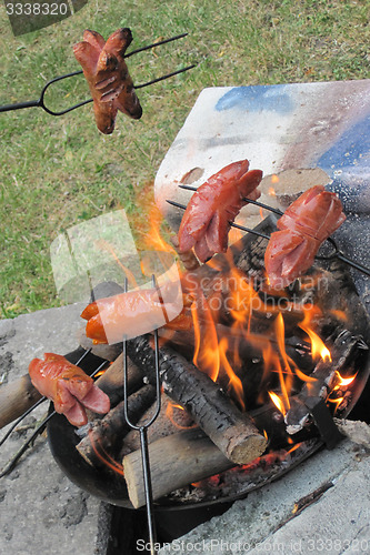 Image of bratwurst preparing on the fire