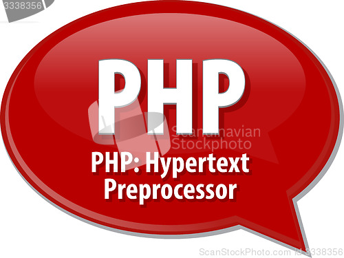 Image of PHP acronym definition speech bubble illustration